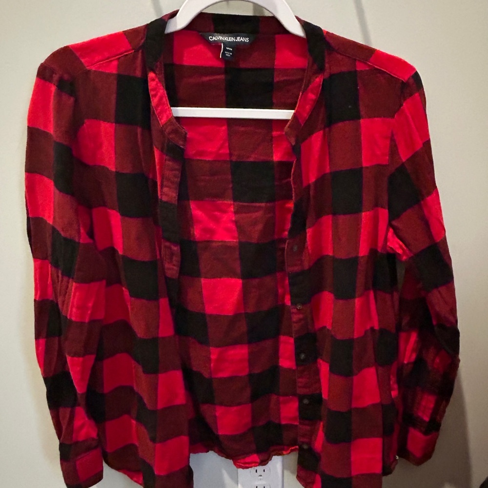 Calvin Klein Red and Black Plaid Shirt